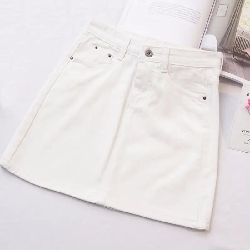 Retro High Waist A-Line Denim Skirt for Women