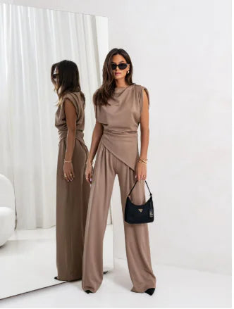 Elegant Women's Summer Two-Piece Set with Wide Pants