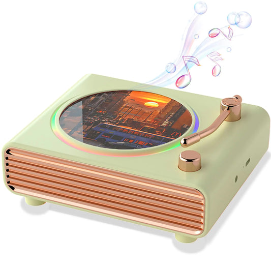 Retro Bluetooth Speaker Wireless Speakers with Bluetooth Record Player Desktop Portable Vinyl Record Player Vintage Turntable Design & Lighting Music Decor Gifts for Friends (Green)